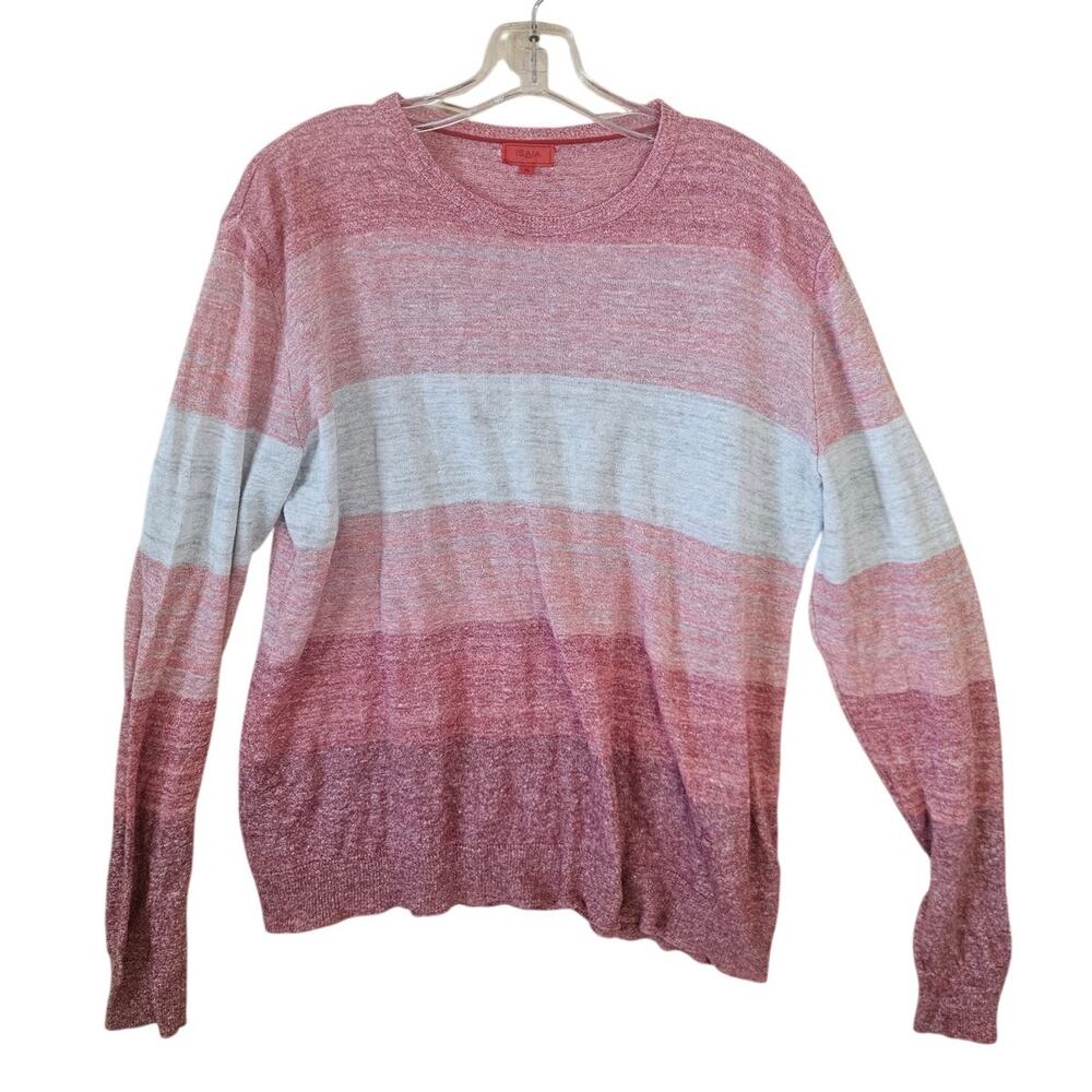 Isaia Napoli Italy Luxury Fine Gauge Linen Cotton Colorblock Stripe Crewneck XL